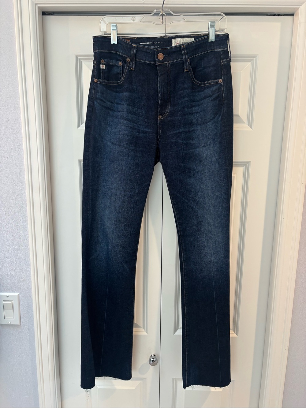 Ag Adriano Goldschmied Men’s Dark Indigo Straight Jeans Raw Hem